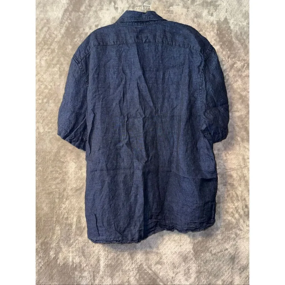 Banana Republic Standard Fit XL TALL 100% Linen Navy Short Sleeve Top #783